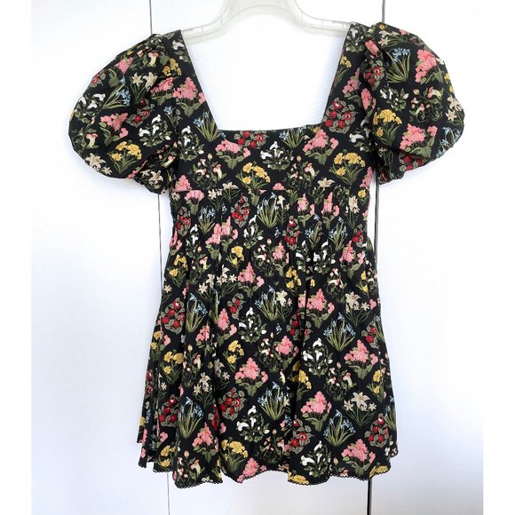 NWT Agua Bendita Caramelo Magdalena Night Cotton Mini Dress Black Floral Print M - Picture 10 of 12